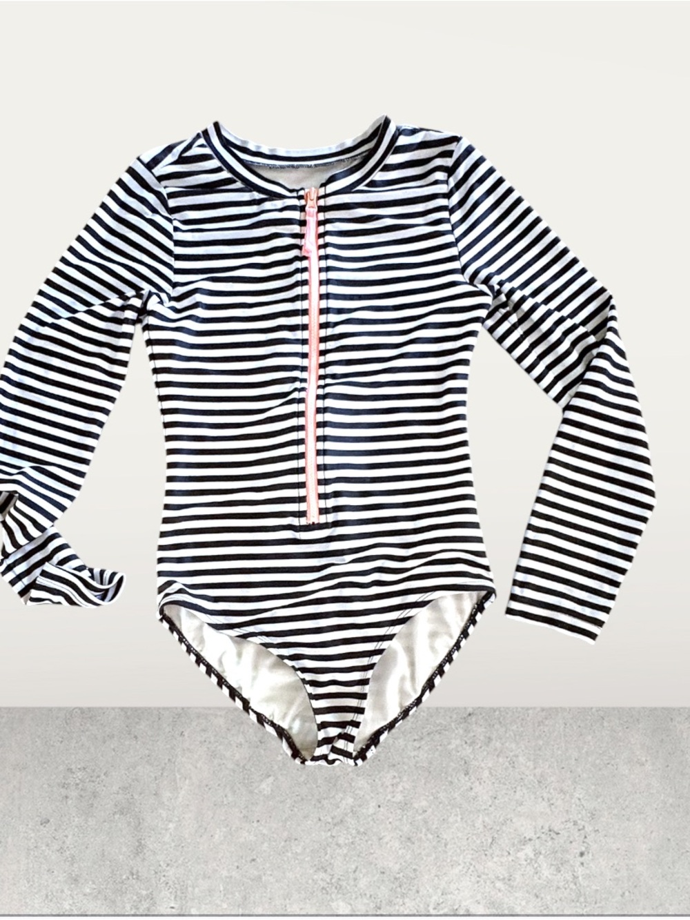 GAP kids Black & White Striped Long Sleeve Bodysuit with orange zipper closure